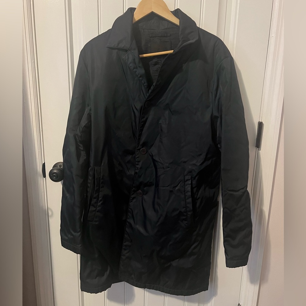 Prada men’s nylon three quarter button up trench. Euro size 50/US 40 or medium.